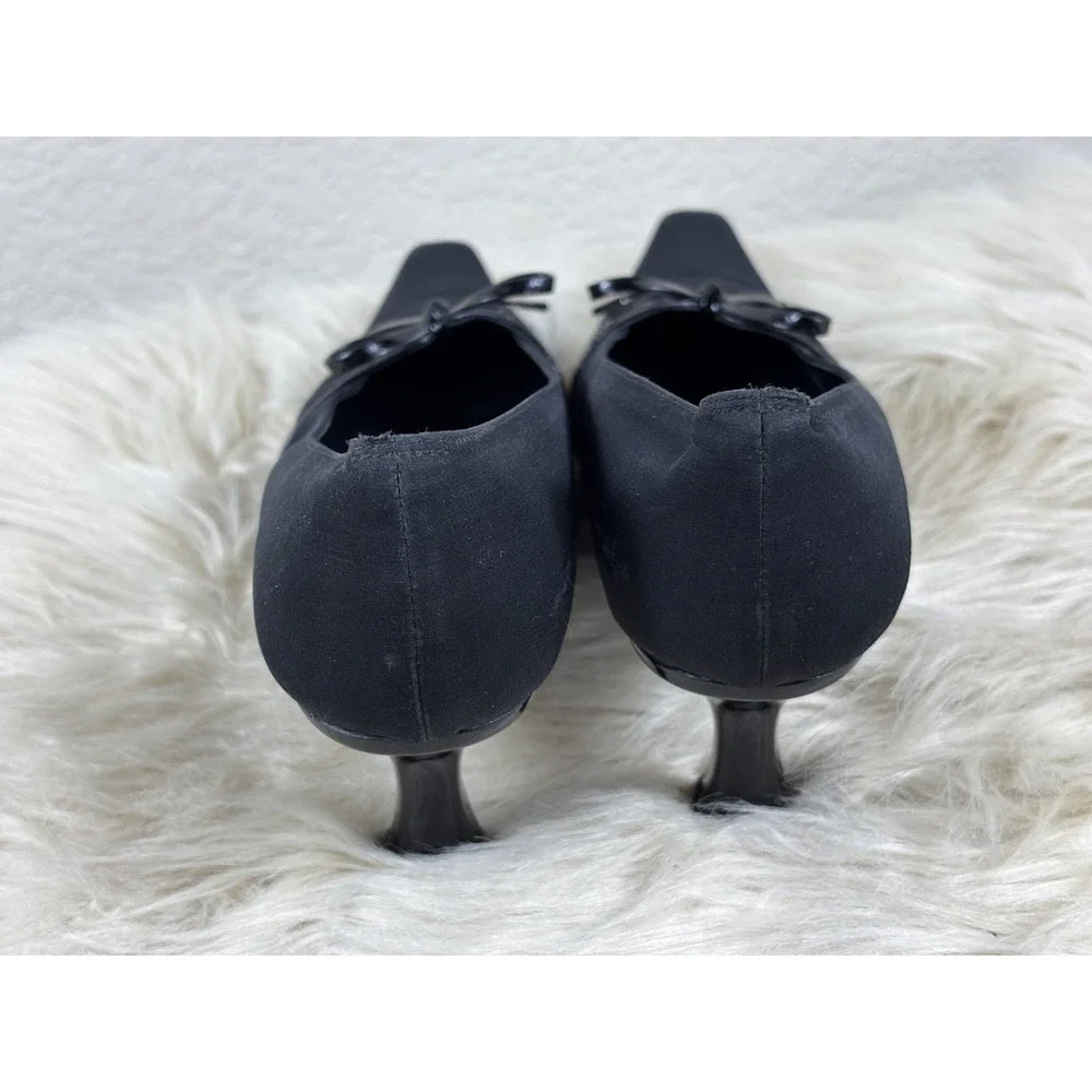 VANELi Black Satin‎ Heels Snip Toe Pumps Narrow Career Evening Wedding Chic 9N
